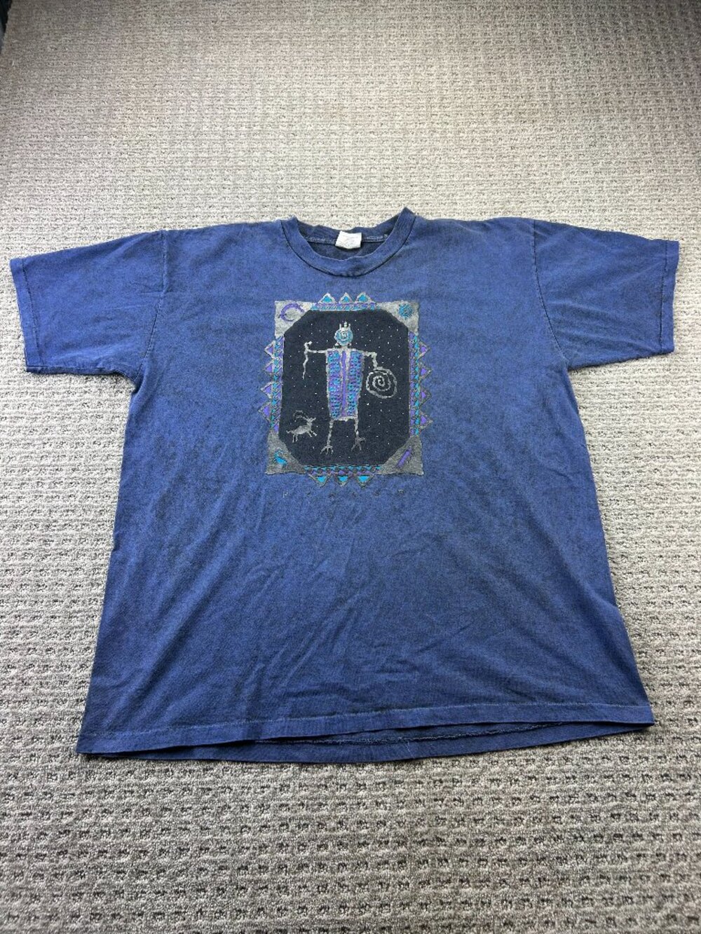Vintage BFOFO T-Shirt Men Size 2 Medium\Large Blue Black Acid Wash The Healer